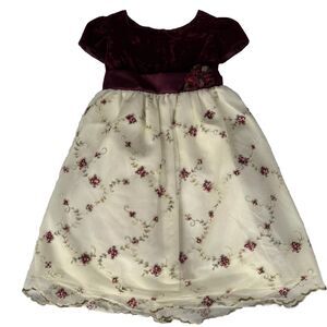 La Princess Girls Holiday Formal Dress Maroon Cream Floral Size 4T